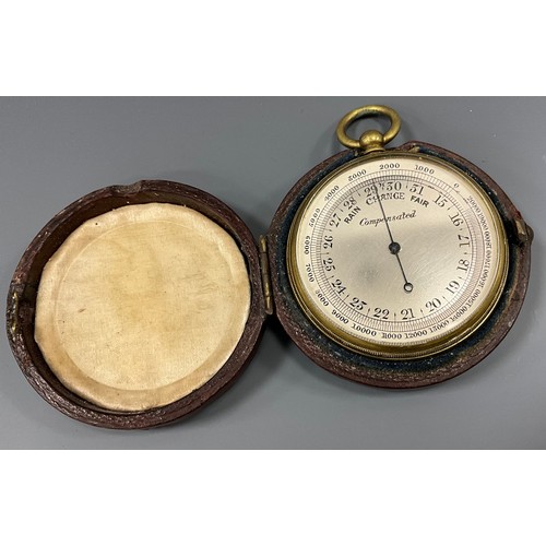 1583 - An early 20th century leather cased compensated pocket barometer, silvered register, engraved W G Lo... 