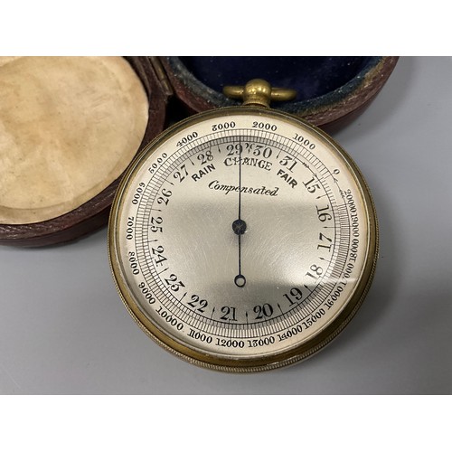 1583 - An early 20th century leather cased compensated pocket barometer, silvered register, engraved W G Lo... 