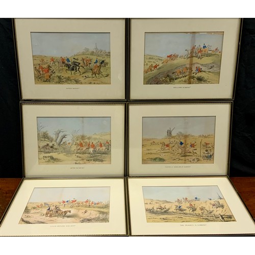 1057 - English School (19th century), a set of six coloured prints, hunting scenes, 25.5cm x 36.5cm