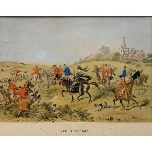 1057 - English School (19th century), a set of six coloured prints, hunting scenes, 25.5cm x 36.5cm