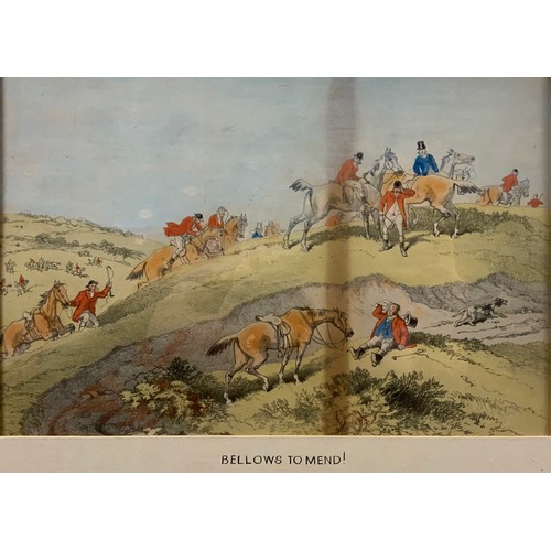 1057 - English School (19th century), a set of six coloured prints, hunting scenes, 25.5cm x 36.5cm