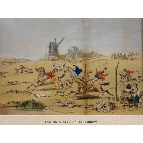 1057 - English School (19th century), a set of six coloured prints, hunting scenes, 25.5cm x 36.5cm