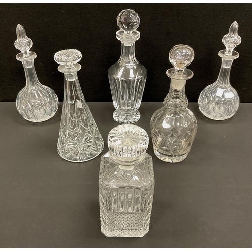 1370 - A pair of Victorian Shaft and Globe cut glass decanters, c.1880, each standing 29cm high; a 19th cen... 