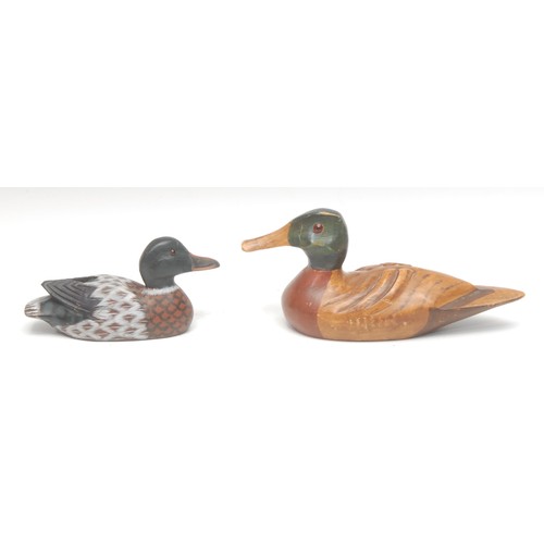 1550 - Folk Art & Treen - a softwood decoy duck, carved as a mallard drake, painted in polychrome, etched w... 