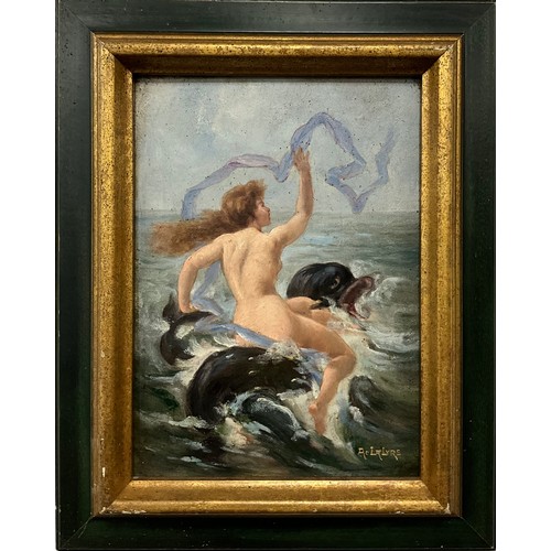 801 - Adolphe La Lyre 
Galatea Riding a Dolphin 
signed oil on board, 32cm x 23cm.