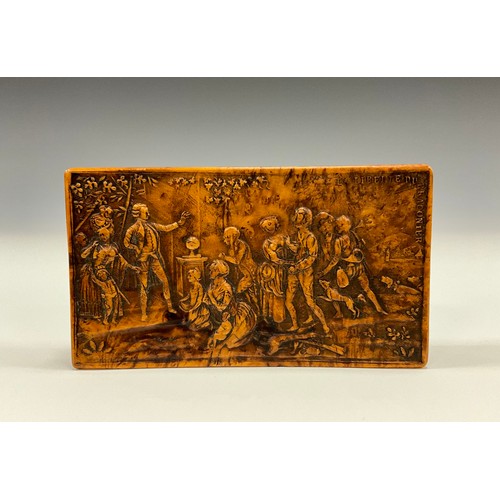 724 - Snuff Boxes  - a 19th century pressed wood circular snuff box, Filial Pity, An elderly Prisoner cond... 