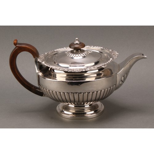 296 - Paul Storr - a George III silver half-fluted lamp shaped teapot, flush-hinged cover with knop finial... 