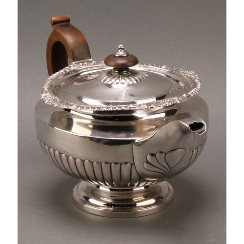 296 - Paul Storr - a George III silver half-fluted lamp shaped teapot, flush-hinged cover with knop finial... 