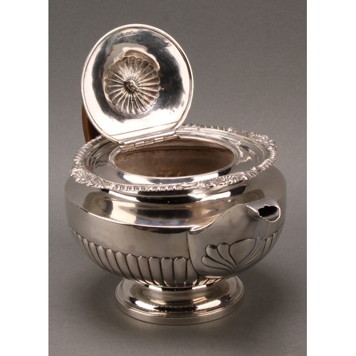 296 - Paul Storr - a George III silver half-fluted lamp shaped teapot, flush-hinged cover with knop finial... 