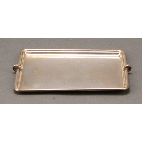 293 - Cartier - a French silver desk tray, scroll handles, 16.5cm wide, 160g, cased, certificate en suite