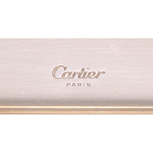 293 - Cartier - a French silver desk tray, scroll handles, 16.5cm wide, 160g, cased, certificate en suite