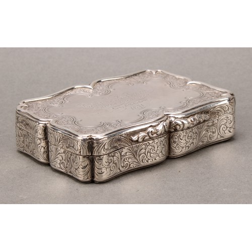 294 - Nathaniel Mills - a large Victorian silver shaped rectangular table snuff box, hinged cover, the bor... 