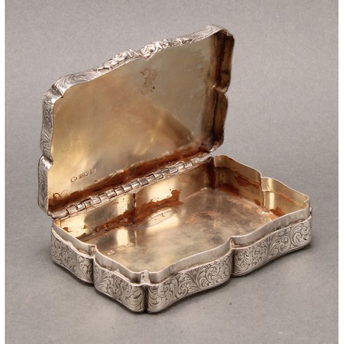 294 - Nathaniel Mills - a large Victorian silver shaped rectangular table snuff box, hinged cover, the bor... 