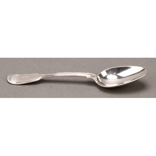 12 - Paul Storr - a George III silver Fiddle and Thread pattern dessert spoon, 17cm long, London 1816