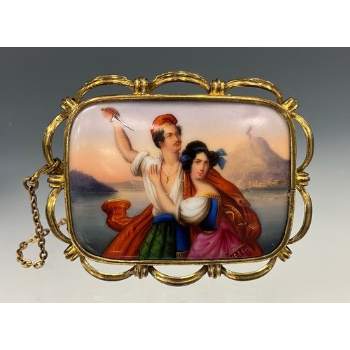 526 - A 19th century continental Italianate brooch, decorated with stiletto wielding bare chested sailor a... 