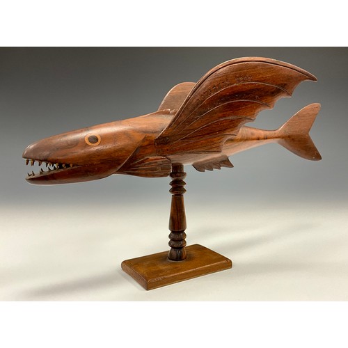 1859 - A Pitcairn Island carved flying fish, with the inscription ‘made by Des Christian’ to one wing, and ... 