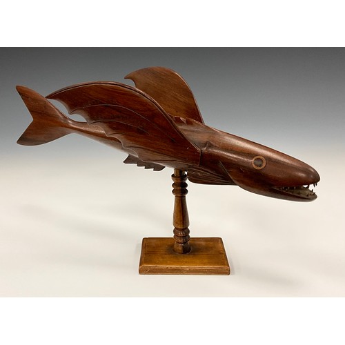 1859 - A Pitcairn Island carved flying fish, with the inscription ‘made by Des Christian’ to one wing, and ... 