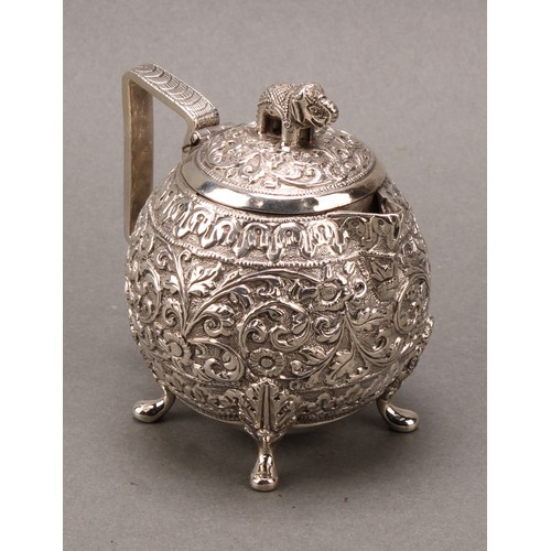 485 - An Indian silver three-piece bachelor's tea service, comprising teapot, milk jug and sugar basin, pr... 