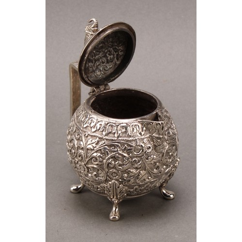 485 - An Indian silver three-piece bachelor's tea service, comprising teapot, milk jug and sugar basin, pr... 