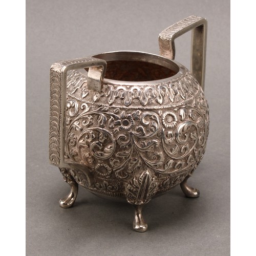 485 - An Indian silver three-piece bachelor's tea service, comprising teapot, milk jug and sugar basin, pr... 