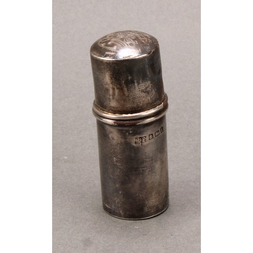 351 - Sewing - an Edwardian silver bobbin holder, 6.5cm high, Birmingham 1908