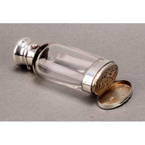 270 - A Victorian silver mounted novelty combination scent bottle and vinaigrette, 9cm long, George Brace,... 