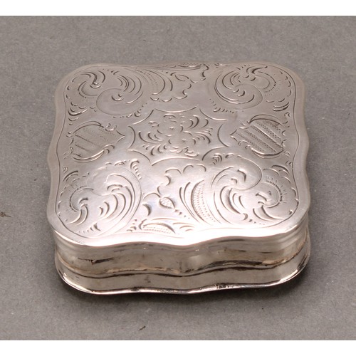 106 - A 19th century Dutch silver shaped square peppermint box or bonbonniere, engraved with scrolling fol... 