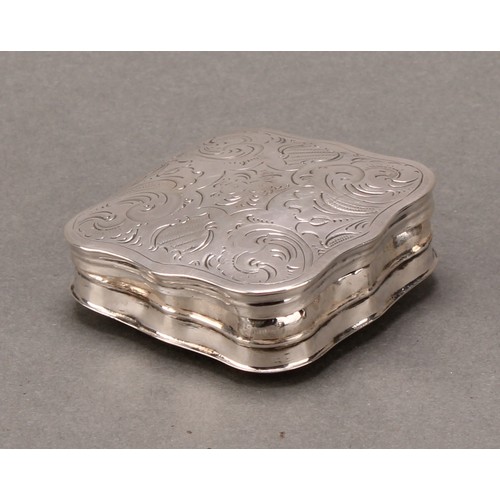 106 - A 19th century Dutch silver shaped square peppermint box or bonbonniere, engraved with scrolling fol... 