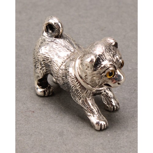 420 - A sterling silver novelty miniature toy figure, as a pug, 3cm long