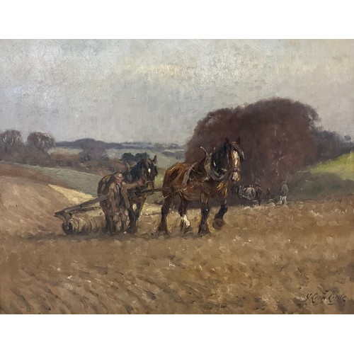 753 - George Leon Little (1862-1941)
A pair, The Two Horse Plough and The Ploughing Team 
signed, oil on b... 