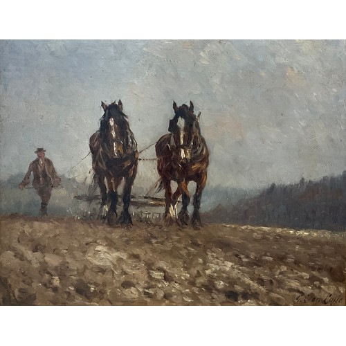 753 - George Leon Little (1862-1941)
A pair, The Two Horse Plough and The Ploughing Team 
signed, oil on b... 