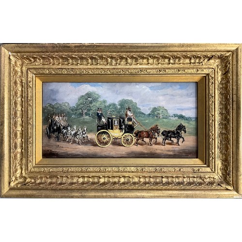 761 - H. E. Jones (Victorian School)
A pair, Coaching Scenes
signed, dated 1861, oils on canvas, 16.5cm x ... 