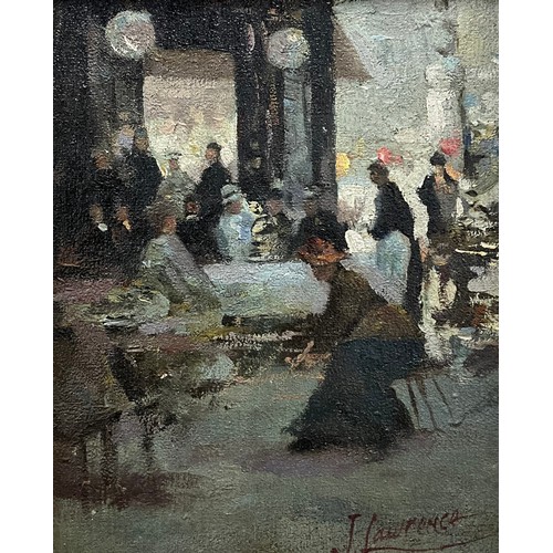 823 - J. Lawrence (Impressionist School) 
Parisian Café 
signed, oil on canvas, 19.5cm x 16cm