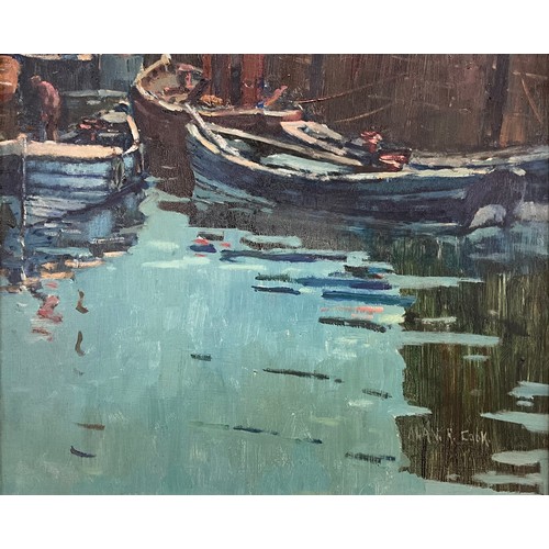 872 - Alan Reid Cook, RSMA PS (1920-1974) 
Fishing Boats, St. Ives 
signed, oil on board, 24cm x 29cm