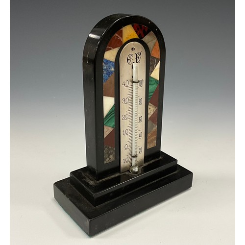 2107 - A Derbyshire Ashford marble mercury desk thermometer, the dial with the initials EF within an inlaid... 