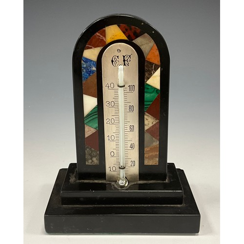 2107 - A Derbyshire Ashford marble mercury desk thermometer, the dial with the initials EF within an inlaid... 