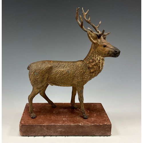 1820 - A Continental cold-painted figural sculpture, of an elk stag, in the manner of Franz Xaver Bergmann,... 