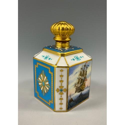 1216 - A Lynton porcelain canted square scent bottle, painted by Stefan Nowacki, monogrammed, with a Dutch ... 