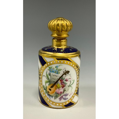 1215 - A Lynton porcelain barrel-shaped scent bottle, painted by Stefan Nowacki, monogrammed, with a musica... 