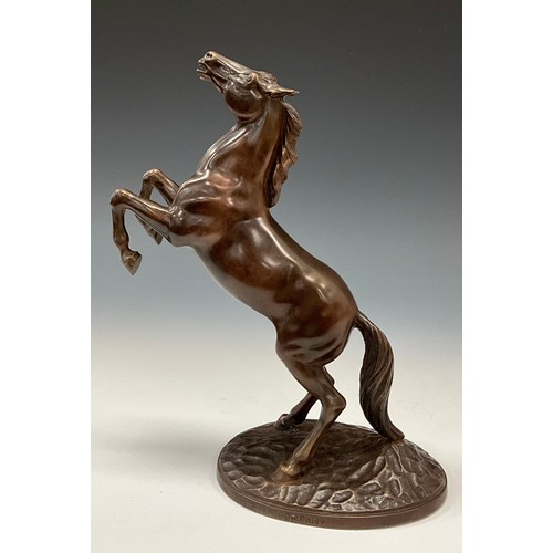 1644 - A dark patinated equestrian bronze, of a mare salient (springing), the base engraved CF. BARKER & SO... 