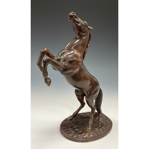 1644 - A dark patinated equestrian bronze, of a mare salient (springing), the base engraved CF. BARKER & SO... 