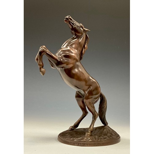 1644 - A dark patinated equestrian bronze, of a mare salient (springing), the base engraved CF. BARKER & SO... 