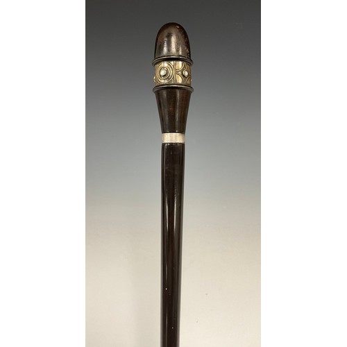 1746 - A 19th century Austrian walking stick, the brass mounted pommel inlaid with mother of pearl within g... 