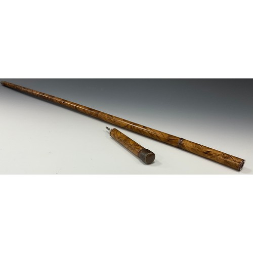 1756 - A Victorian novelty three piece walking stick, as a writing pen, the copper pommel enclosing an inkw... 