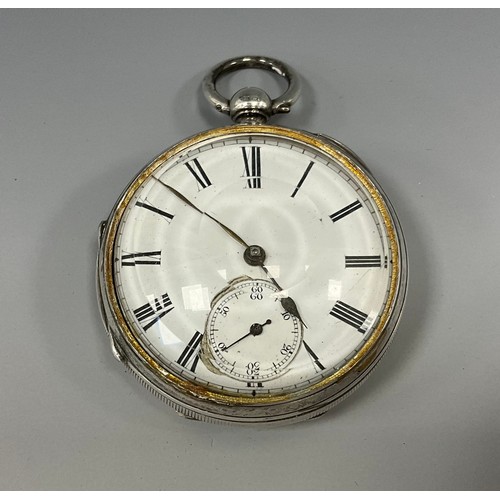 513 - A Victorian silver cased open face pocket watch, enamel dial, Roman numerals, subsidiary seconds dia... 