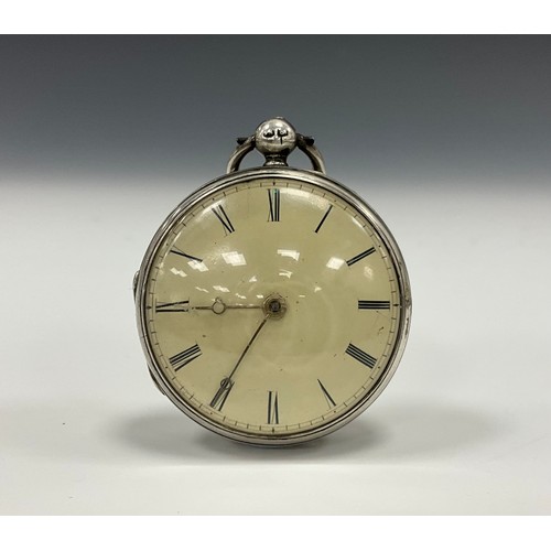 511 - A Victorian silver cased open face fob watch, enamel dial, Roman numerals, machined to verso, 4cm di... 