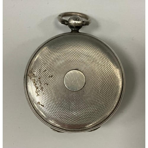 511 - A Victorian silver cased open face fob watch, enamel dial, Roman numerals, machined to verso, 4cm di... 