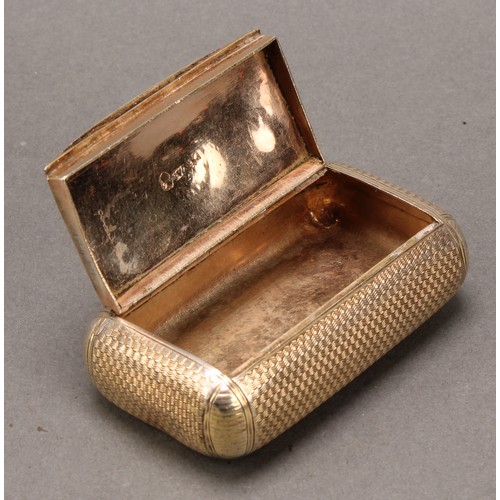 349 - A George III silver-gilt snuff box, engine turned, hinged cover, 7cm wide, Joseph Willmore, Birmingh... 