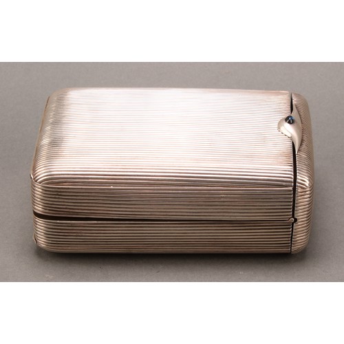 98 - A large and unusual Austrian silver folding two section cigar box or case, reeded overall, cabochon ... 