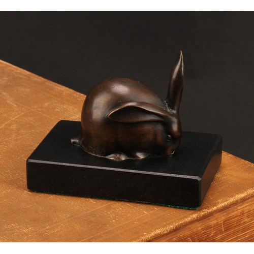 1959 - Édouard-Marcel Sandoz (1881 - 1971), a brown patinated animalier bronze, of a rabbit, signed in the ... 